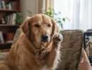 Собака чешет глаза  