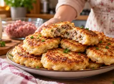 Беру 1 стакан кефира и 1 стакан фарша – и на столе целая гора оладушек: по вкусу получаются сочными, как ленивые беляши