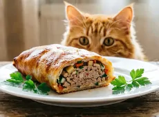 Вкуснее чебуреков , проще беляшей: ленивый рулет из лаваша с фаршем и тягучим сыром