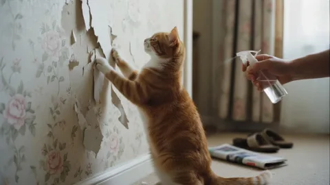 Как отучить кота драть обои