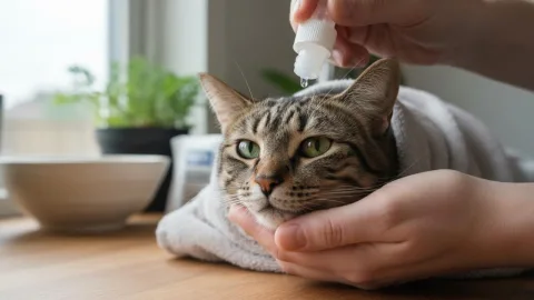 Как капать капли в глаза кошке?