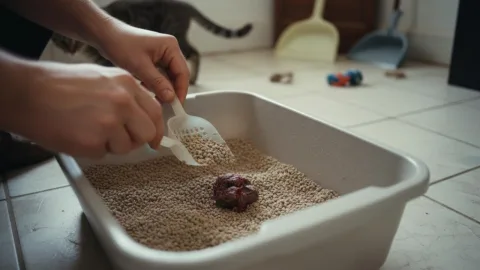Кот какает с кровью
