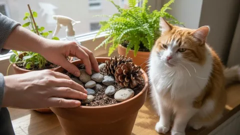 Как отучить кошку лазить в цветочные горшки