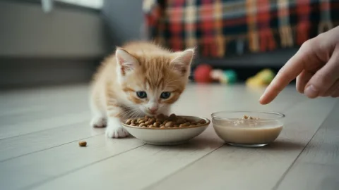 Как приучить котенка к сухому корму
