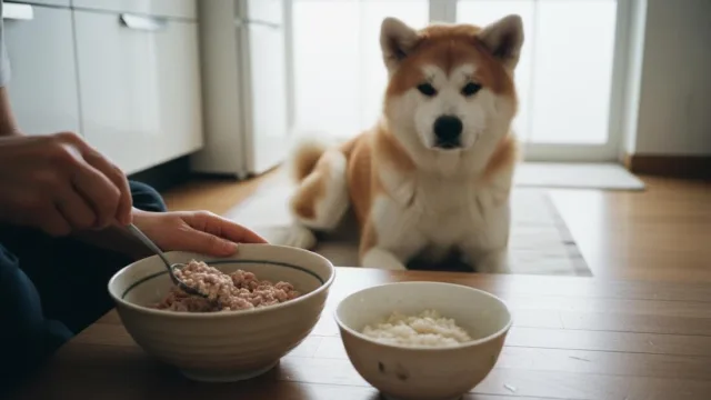 Каша с мясом - не та пища, которой можно кормить акита-ину