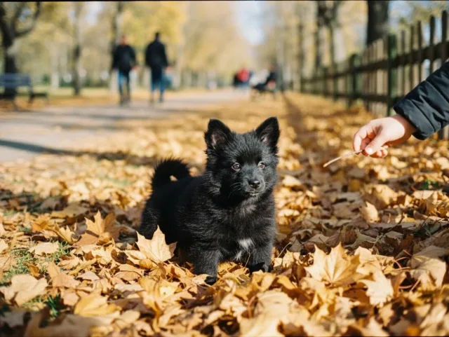 Чёрный щенок немецкого шпица