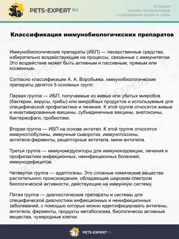 Классификация иммунобиологических препаратов