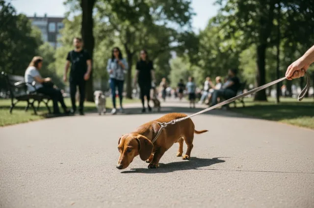 Такса на прогулке