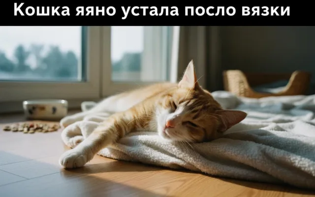 Кошка явно устала после вязки