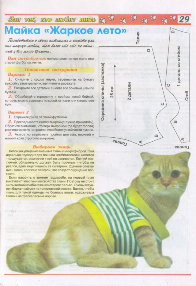 Пошаговая инструкция по изготовлению майки для кота