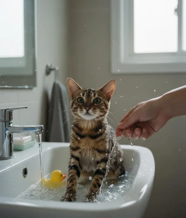 Некоторые экзотические коты просто обожают купаться.