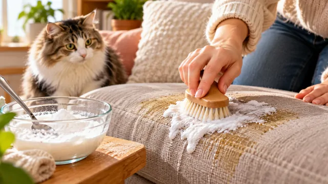 Мешаю 2 продукта – и едкий запах кошачьей мочи исчезает: спасёт даже безнадёжно испорченный диван